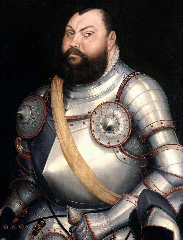 Public domain image applying non-metallic metal by Lucas Cranach showing Elector Johann Friedrich of Saxony, painted in the 15th century. 